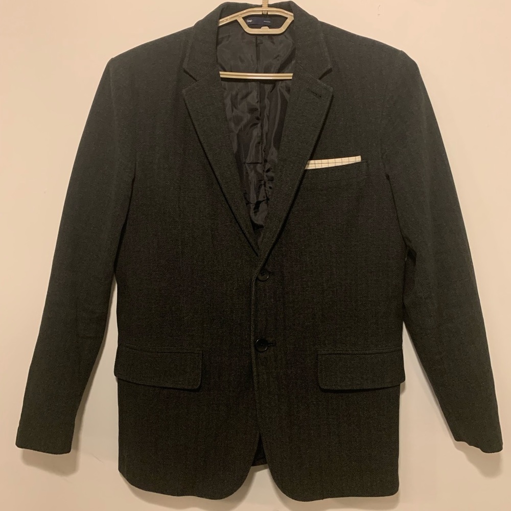 Herringbone Black Grey Wool Blazer